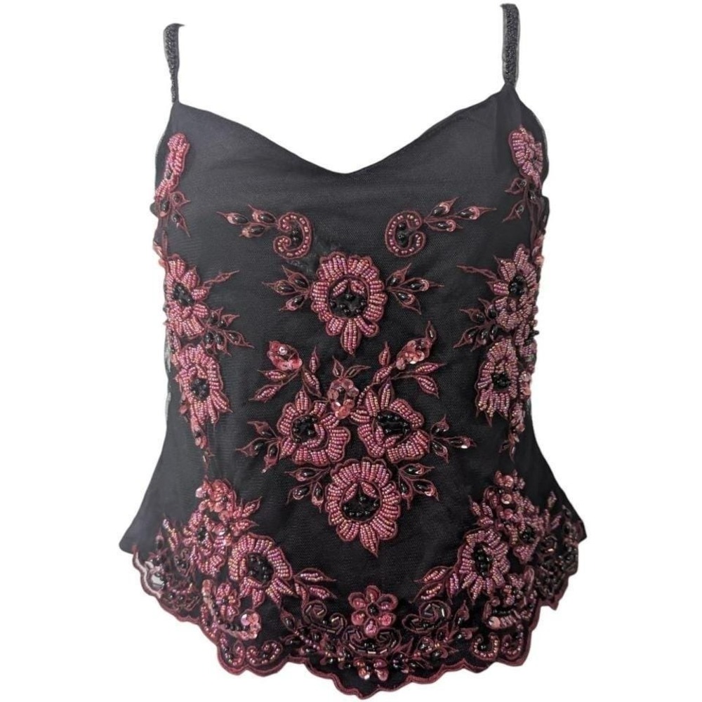 Vintage Flora Nikrooz beaded bodice camisole whimsygoth fairycore y2k